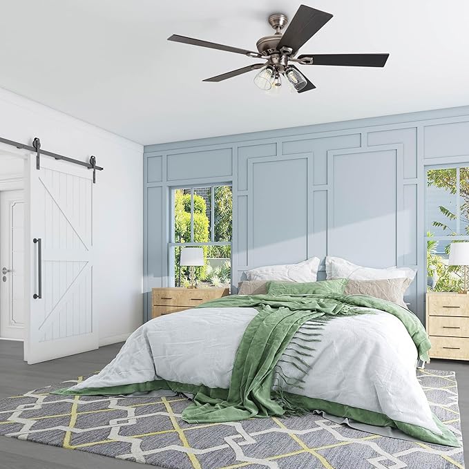 Prominence Home Glenmont, 52 Inch Farmhouse LED Ceiling Fan with Light, Pull Chain, Three Mounting Options, Dual Finish Blades, Reversible Motor - 50388-01 (Pewter)
