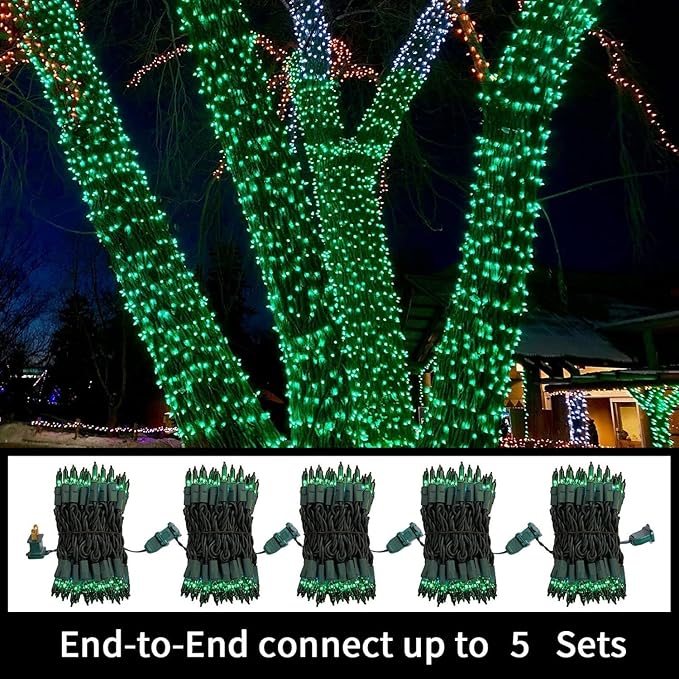 LAMPHOME St. Patrick's Day Mini String Lights, Super-Bright Extendable Green Christmas Lights Decoration 100Lights 19.6ft UL Certified Mini Bulb String Lights Set for Outdoor Christmas Tree Decor