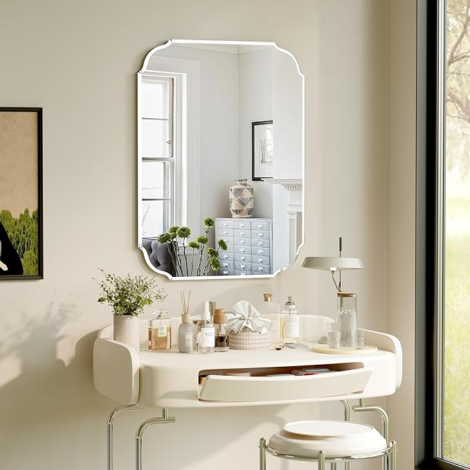 Silver Wall Mirror-Beveled Edge Frameless Mirror for Bathroom, Vanity, Bedroom, Rectangle Mirrors （32X24inch）