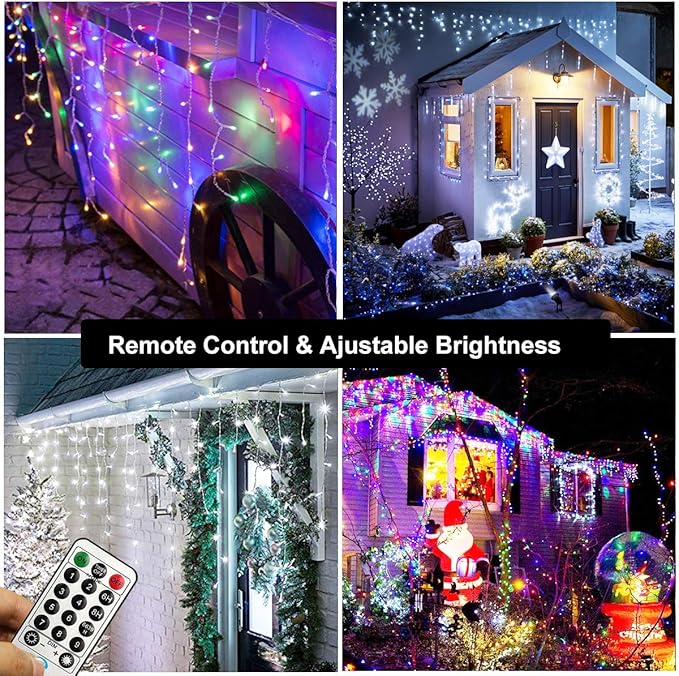 Toodour Christmas Icicle Lights Outdoor, 2 in 1 White & Multicolor Color Changing Icicle Lights with 60 Drops, 29.5ft 360 LED Christmas Light Fairy Twinkle Light for Wedding Home Outdoor Xmas Decor