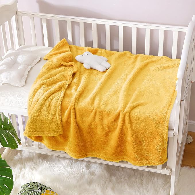 Exclusivo Mezcla Plush Fuzzy Fleece Throw Blanket, Super Soft, Fluffy and Warm Blankets for Couch, Bed, All Season Use (40x50 Inches, Mustard Yellow)