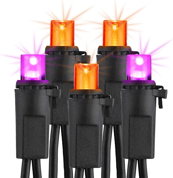 Brizled Halloween String Lights, 33ft 100 LED Purple & Orange String Lights 5MM Wide Angle Gentle Twinkle Halloween Light, 120V UL Certified Connectable Orange Light for Home Tree Party Decorations