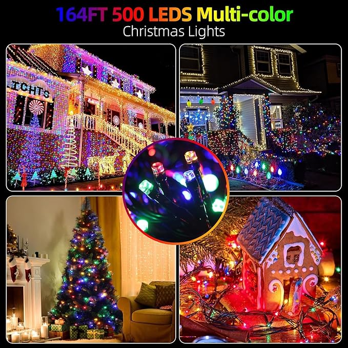 170FT 500LEDs Christmas Lights Outdoor Indoor String Lights 8 Modes Memory Function for Christmas Tree Party Decoration, 100% UL Listed (Multicolor)
