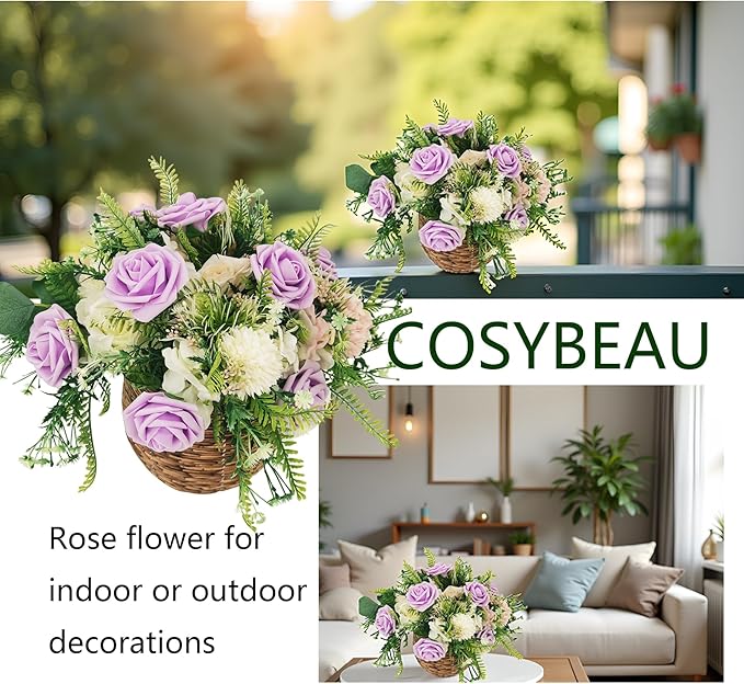 Artificial Rose Flowers 25pcs, Purple Foam Fake Rose Faux Flower for Wedding Bouquets Bridal Shower Centerpieces Floral Arrangements Home Decorations Party Backdrops Table