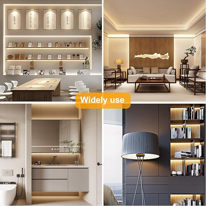 COB LED Strip Lights Natural White,24V Dimmable led Light Strip KIT with Remote and app Control,4000K 50FT/15m 8mm Wide Ra>90 Cuttable Flexible Strip Lights for Bedroom,Shelf,Cabinet