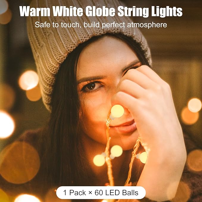 Minetom Battery Operated String Lights, 21FT 60 LED Globe Fairy Lights with Remote, Waterproof Twinkle Lights for Indoor Outdoor Bedroom Classroom Dorm Camping Canopy Wedding Xmas Decor, Warm White