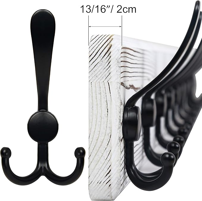 SKOLOO Rustic Wall Mounted Coat Rack: 16" Hole to Hole, Pine Real Wood Plank Wall Coat Rack with 5 Triple Hooks, Farmhouse Coat Hanger Wall Mount for Hanging Backpack Jacket Coat Hat