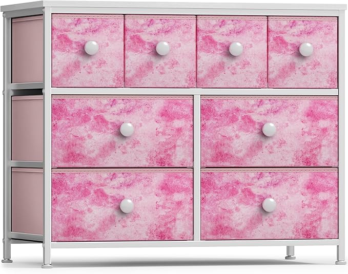 Sorbus Fabric Dresser for Kids Bedroom - Chest of 8 Drawers, Storage Tower, Clothing Organizer, for Closet, for Playroom, for Nursery, Steel Frame, Fabric Bins - Knob Handle (Tie-dye Pink)