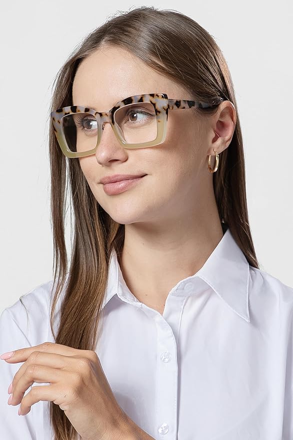 REAVEE Oversized Square Reading Glasses Oprah Style for Women, Blue Light Blocking Large Frame Computer Readers Spring Hinge