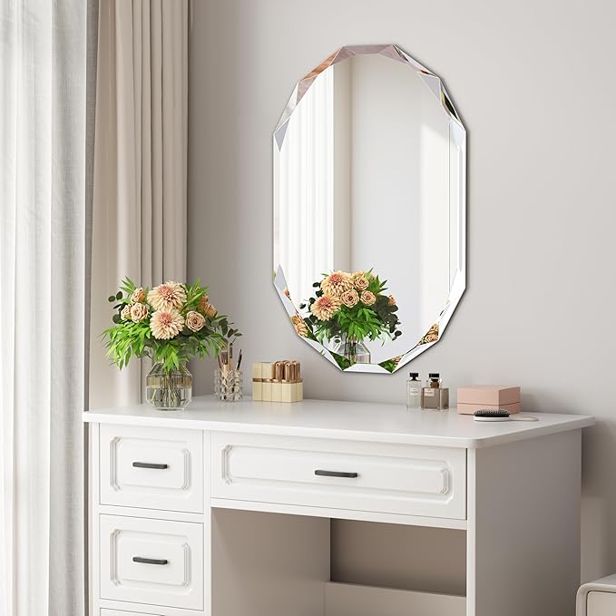Silver Wall Mirror-Beveled Edge Frameless Mirror for Bathroom, Vanity, Bedroom, Rectangle Mirrors（24X36inch）
