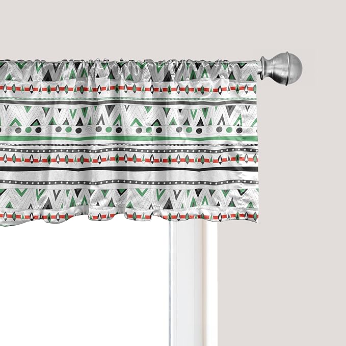 Ambesonne Tribal Window Valance, Style Traditional Aztec Pattern Old Fashioned Hippie Boho Influences, Curtain Valance for Kitchen Bedroom Decor with Rod Pocket, 42" x 18", Sea Green