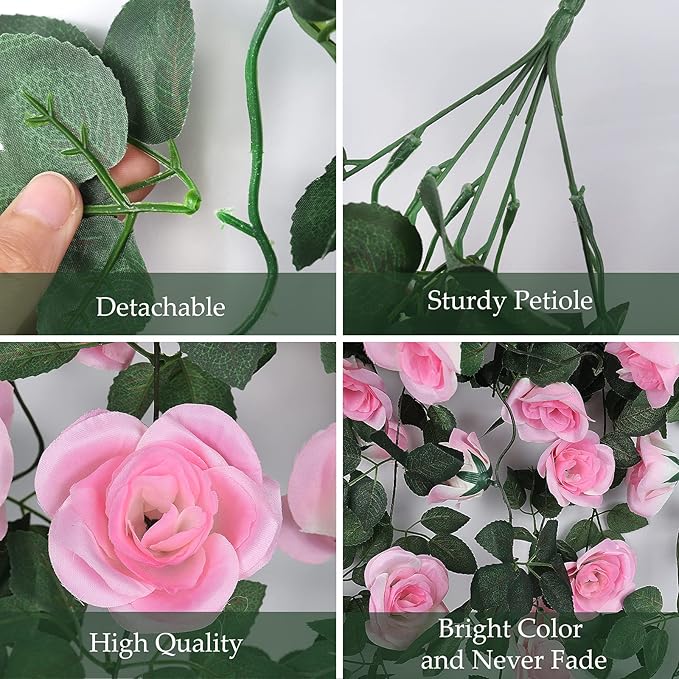 RECUTMS Fake Hanging Flower, 2PCS Artificial Rose Vine Plants Flowers Wedding Home Decoration and Wall Décor 3.3Ft (Pink)