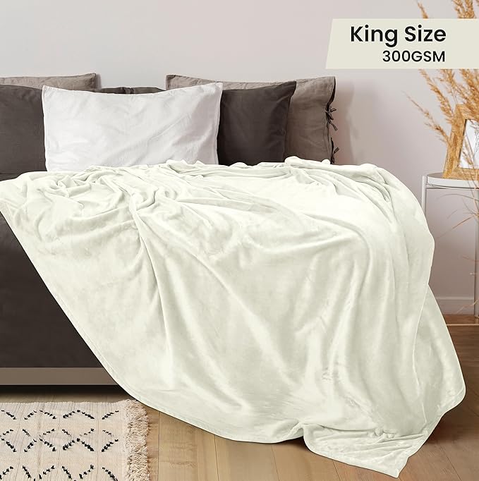 Utopia Bedding Fleece Blanket King Size Ivory 300GSM Luxury Fuzzy Soft Anti-Static Microfiber Bed Blanket (90x102 Inch)