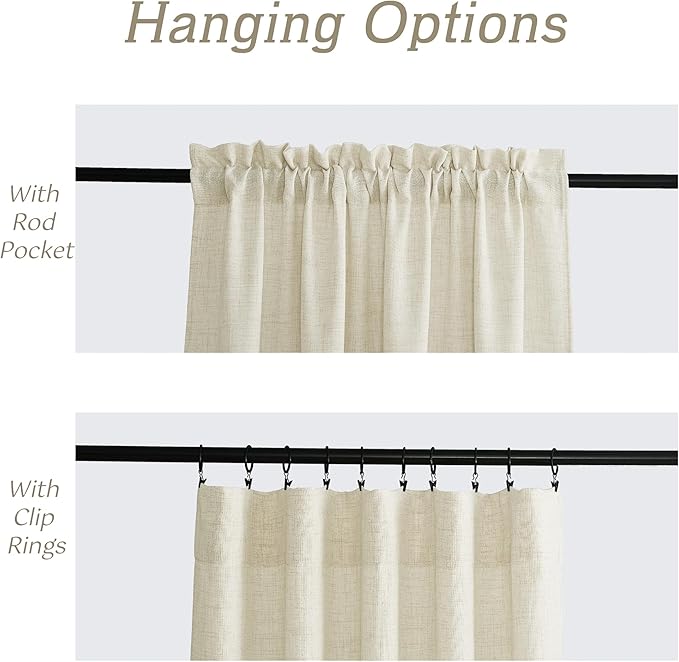 RYB HOME Living Room and Dining Room Curtains and Drapes Linen Sheer, Light Filtering Curtains 108 inches Long, Weave Textured/Rod Pocket, Cream Colored, W 52 x L 108 inches, 2 Panels Set