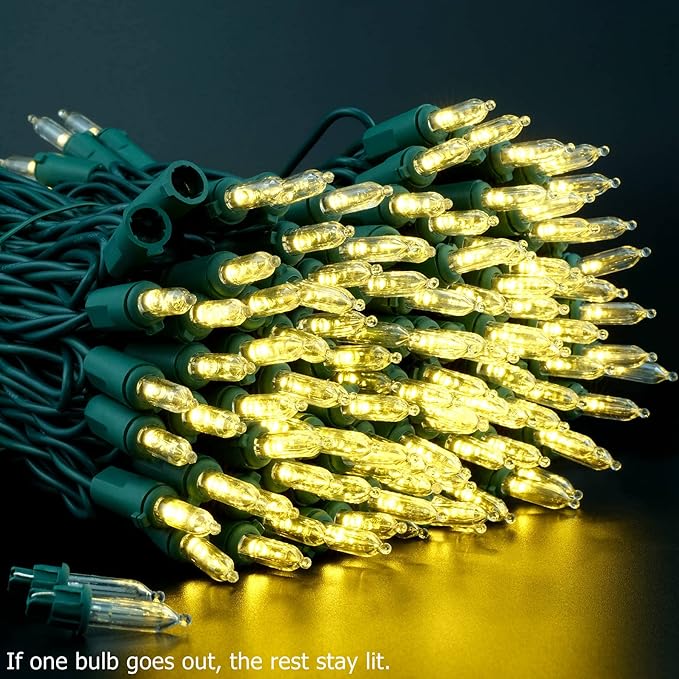 YULETIME 200 Count Warm White LED Christmas Lights, 66 Feet Green Wire UL Certified Commercial Grade Holiday String Light Set (Warm White)