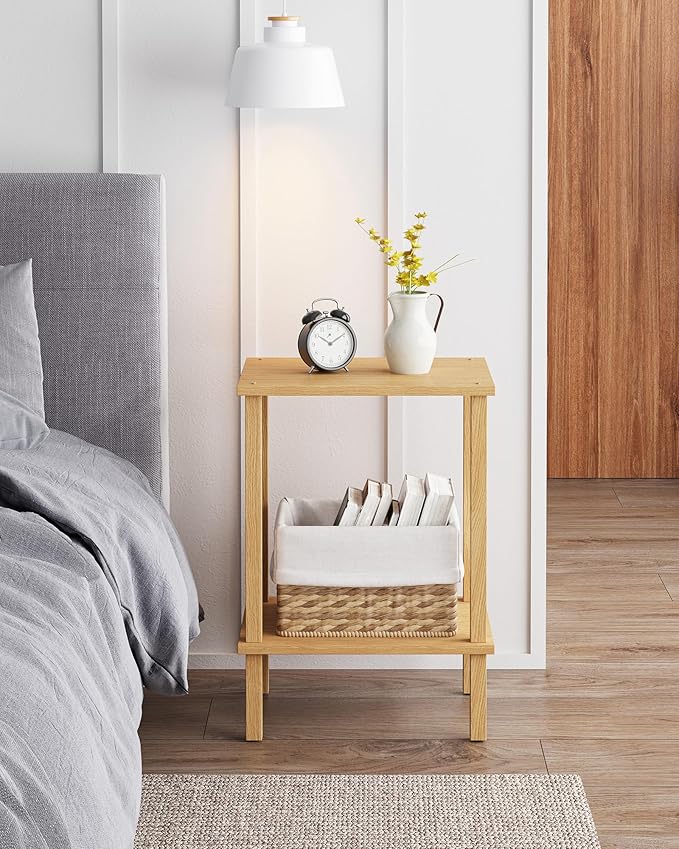 TUTOTAK End Table, Set of 2, Side Table, Nightstand, 2-Tier Storage Shelf, Sofa Table for Small Space, Living Room, Bed Room, Natural TB01BN035