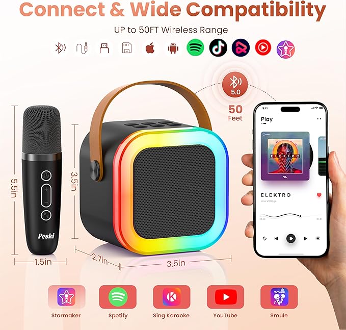 Mini Karaoke Machine for Kids Adults, Portable Bluetooth Speaker with 2 Wireless Karaoke Microphones,2025 TOP Birthday Gifts Toys for Boys 3,4, 5, 6, 7, 8+Years Old Toddler Karaoke Player