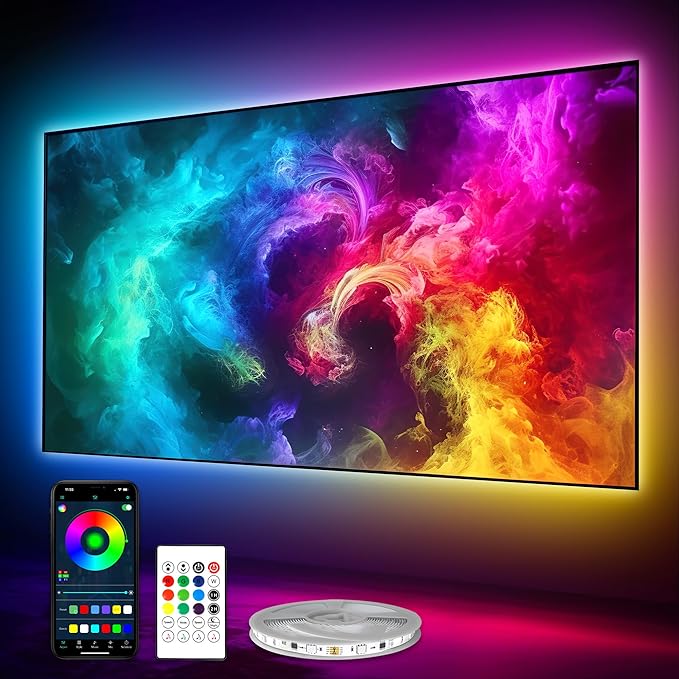 PANGTON VILLA LED Lights for TV 70-85 Inch, 18FT ICRGB TV LED Backlight Kit Work with APP & Remote Control, Music Sync TV LED Lights, TV Lights Behind, USB Powered, Rainbow