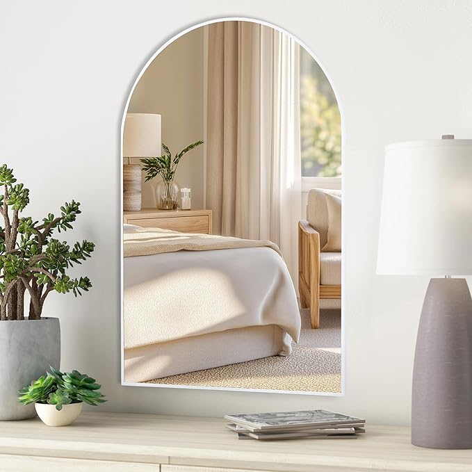 White Arch Bathroom Wall Mirror,24 x 36 Inch Arched Vanity Modern Tempered Glass Mirror for Bedroom,Living Room,Entryway