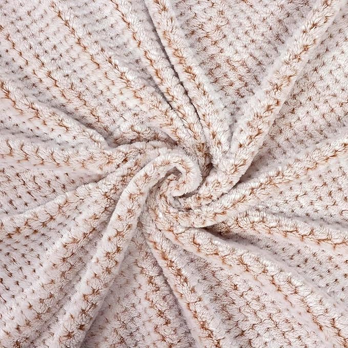 Exclusivo Mezcla Fleece Bed Blanket Queen Size, Super Soft and Warm Blankets for Couch, Sofa and Bed Waffle Textured, Cozy, Fuzzy and Lightweight (Mixed Camel, 90x90 Inches)