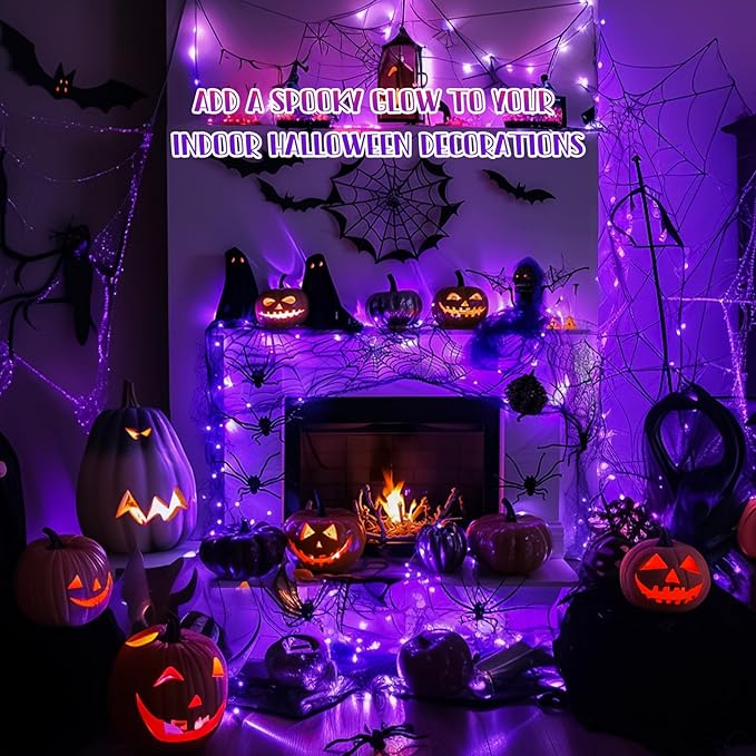 JMEXSUSS 8 Pack 50 LED Fairy Lights Battery Operated - Purple Halloween Lights for Gift Party Garden Patio Home Halloween Christmas Decorations