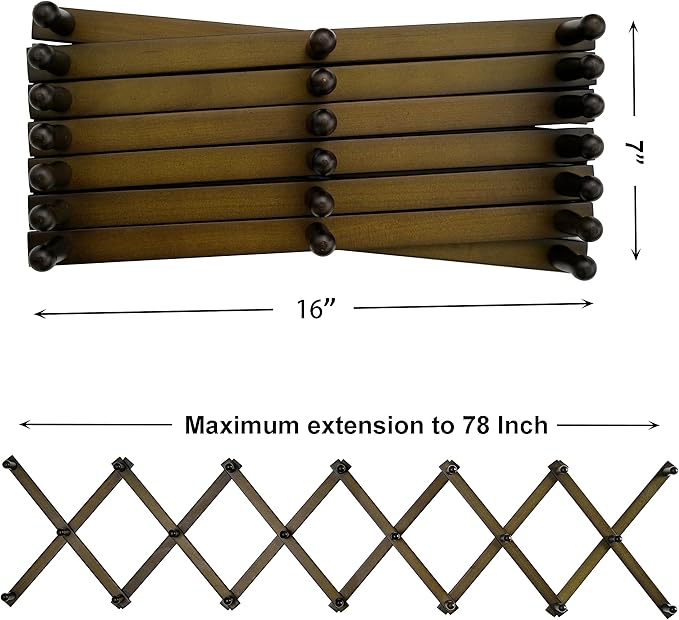 SKOLOO Hat Rack for Wall with 20 Hooks, Solid Wooden, Modern, Expandable Coat Rack Wall Mount for Coats, Hats, Bags, Baseball Caps, Dark Walnut Color