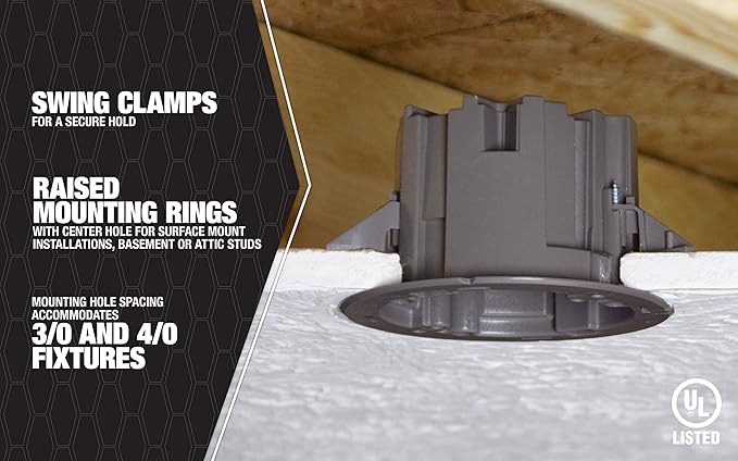 Southwire MSBST250 Smart, Shark Tooth Integrated Fixture and Ceiling Electrical Box w/Hole Saw, Supports 6 lb, Gray (Pack of 2)