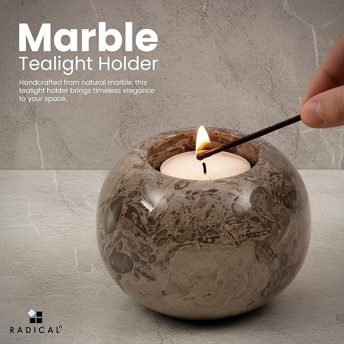 Radicaln Marble Tealight Candle Holder 4" Inches Oceanic Handmade Decorative Candle Accent for Wedding Table, Farmhouse Dining Table Centerpiece, Ideal Set of 3 Small Votive Candle Holders