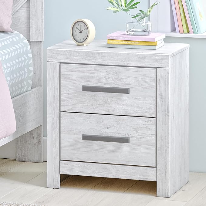 Signature Design by Ashley Cayboni Vintage 2 Drawer Nightstand with Safety Stop for Bedroom, 24.37" Tall, White