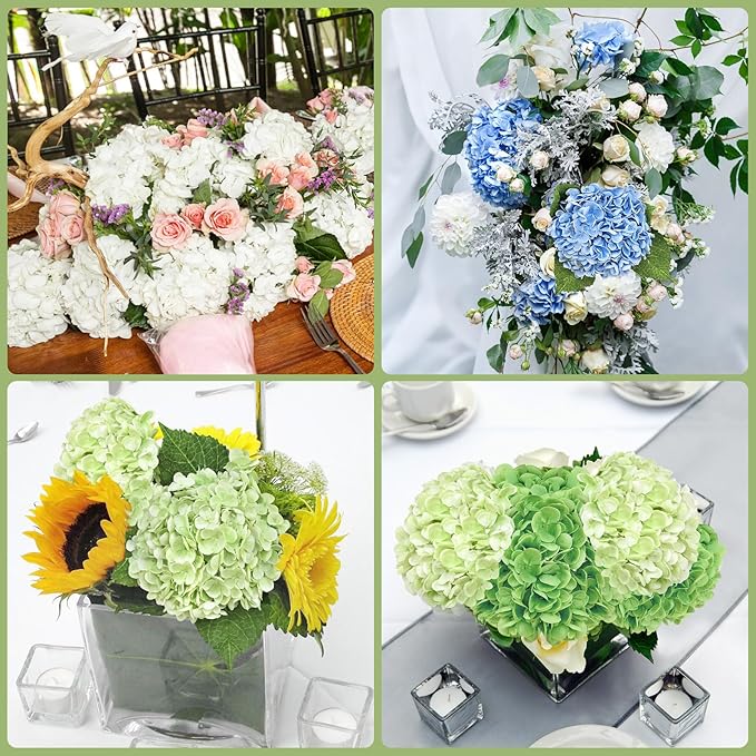 6 Pcs Real Touch Hydrangea Artificial Flowers, 21" Light Green & Dark Green Full Faux Hydrangea Flowers Latex Fake Flowers for Home Decor Party Floral Arrangements Wedding Bouquets Outdoor Decor