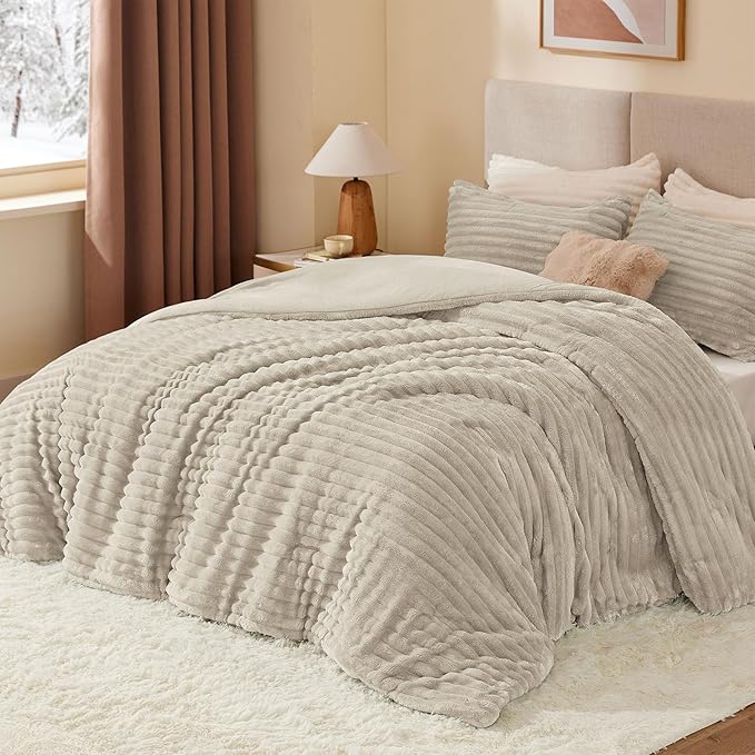 BEDELITE Fleece Twin Comforter Set -Super Soft & Warm Fluffy Linen Bedding, Luxury Fuzzy Heavy Bed Set for Winter with 1 Pillow case