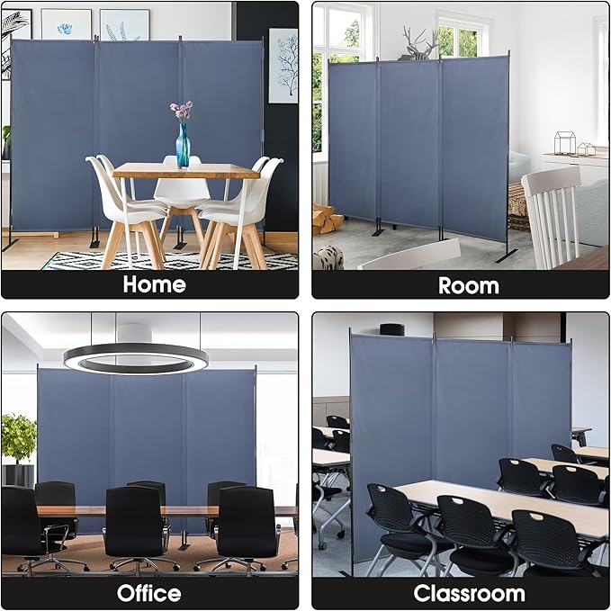 Room Divider Screen JAXPETY 6Ft Room Partition Wall Divider 88" W Folding Privacy Screens Indoor Room Partitions and Dividers Freestanding Room Separator for Office Hospital, Bluish Grey