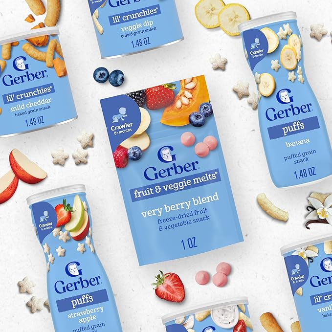 Gerber Stage 3 Baby Food Snacks, Very Berry Fruit and Veggie Melts, Baby Led Feeding, 7PK