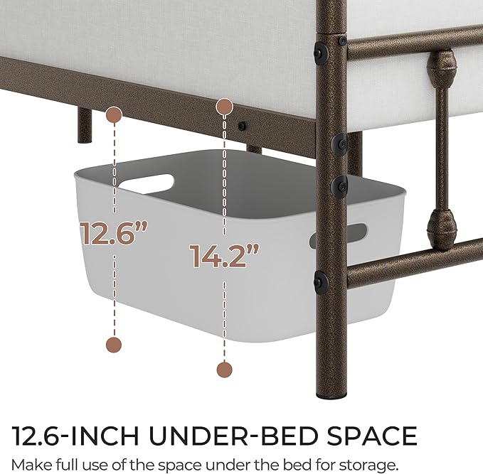 Yaheetech Classic Metal Platform Bed Frame Mattress Foundation with Victorian Style Iron-Art Headboard/Footboard/Under Bed Storage/No Box Spring Needed/King Size Bronze