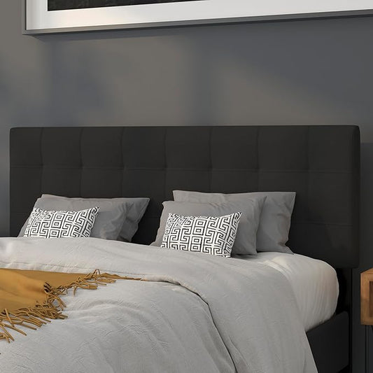 Flash Furniture Bedford Tufted Upholstered Headboard for Queen Size Bed, Contemporary Fabric Tufted Headboard with Adjustable Height, Black
