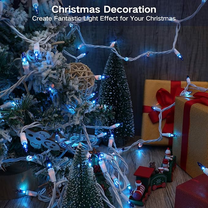 Brizled Blue Christmas Lights, 69.6ft 300 Count Mini Incandescent String Lights Connectable, 120V UL Certified String Lights White Cord, Indoor Xmas Lights for Bedroom Outdoor Tree Party Decorations