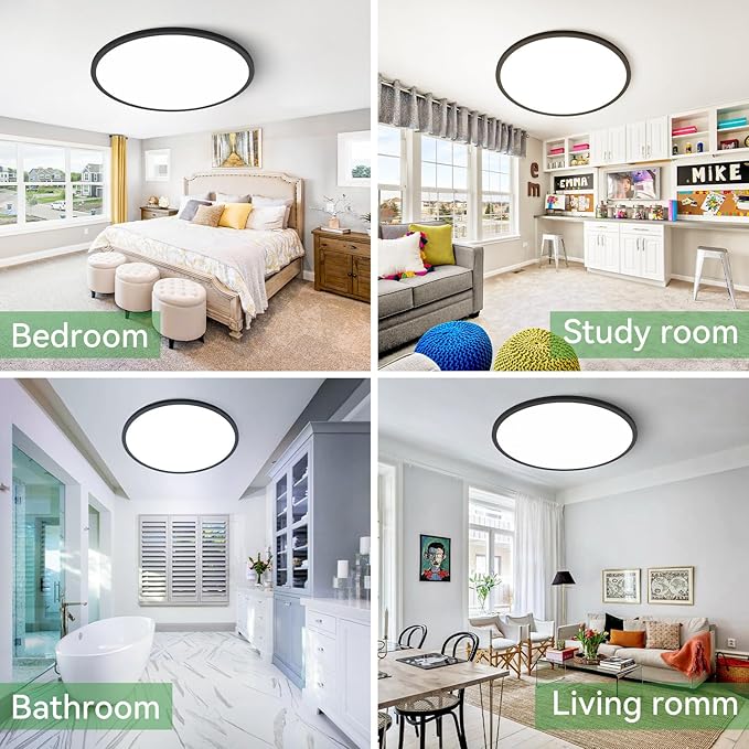 hepside 15.8INCH Big Dimmable Flush Mount Ceiling Light Fixture Black, 3CCT 3000/4500/6000K Ceiling Lamp, 36W 4200LM Super Bright Low Profile Light for Bedroom, Kitchen, Bathroom, Hallway