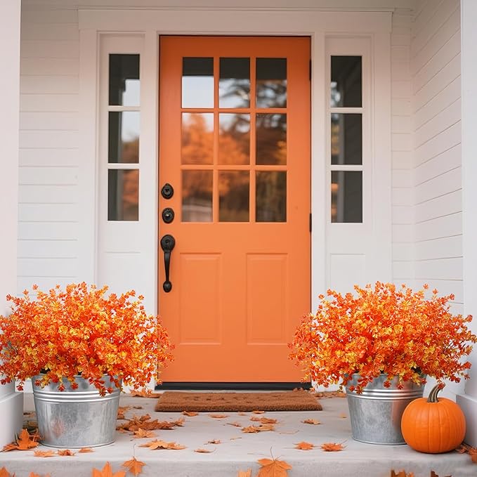 Ouddy Decor 24 Bundles Artificial Fall Flowers for Outdoor Decoration UV Resistant Fake Mums Fall Plastic Flowers Faux Plants for Autumn Indoor Outside Patio Planters Window Home Decor, Orange Yellow