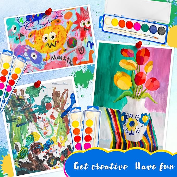 36 Pack Watercolor Paint Set for Kids - 8 Washable,Bright Colors with Paintbrush Watercolor Paint Bulk for Kids Party Favors,Classrooms Supplies,Art Lessons