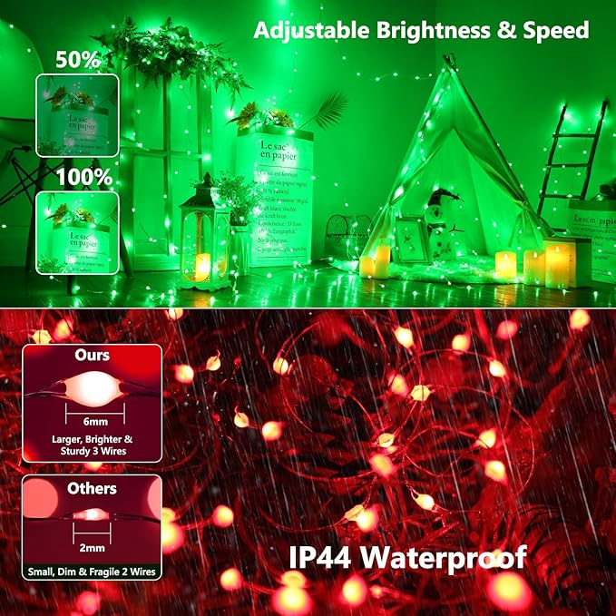 BrizLabs Fairy String Lights - 2 Pack 66ft 200 LED Color Changing Christmas Fairy Lights with Remote, Plug-in RGB Christmas Twinkle Light Rainbow Firefly Starry Light for Xmas Tree Halloween Bedroom