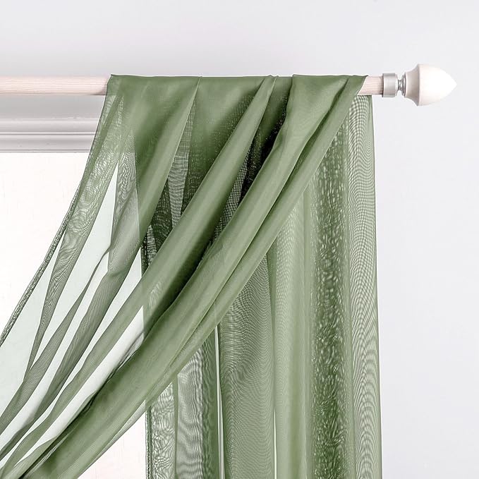 MIULEE Sheer Window Scarf Valance Extra Long Topper Spring Elegant Swag Curtains Luxury Draping Fabric for Wedding Arch Party Ceremony Canopy Bed Living Room, 54'' x 144'', 1 Panel Sage Green