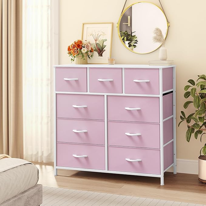 YITAHOME Dresser for Bedroom with 9 Drawers, Closet Dresser & Chest of Drawers for Living Room, Closets - Sturdy Steel Frame, Wooden Top & Easy Pull Fabric Bins