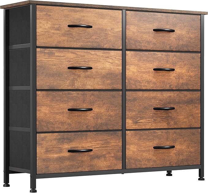 YITAHOME 8 Drawers Fabric Dresser, Furniture Storage Tower Cabinet, Organizer for Living Room, Hallway, Closet, Sturdy Steel Frame, Wooden Top, Easy-to-Pull Fabric Bins