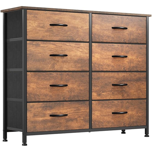 YITAHOME 8 Drawers Fabric Dresser, Wide Storage Tower Cabinet, Organizer for Bedroom, Living Room, Hallway, Closet, Sturdy Steel Frame, Wooden Top, Easy-to-Pull Fabric Bins (Earthy Brown)