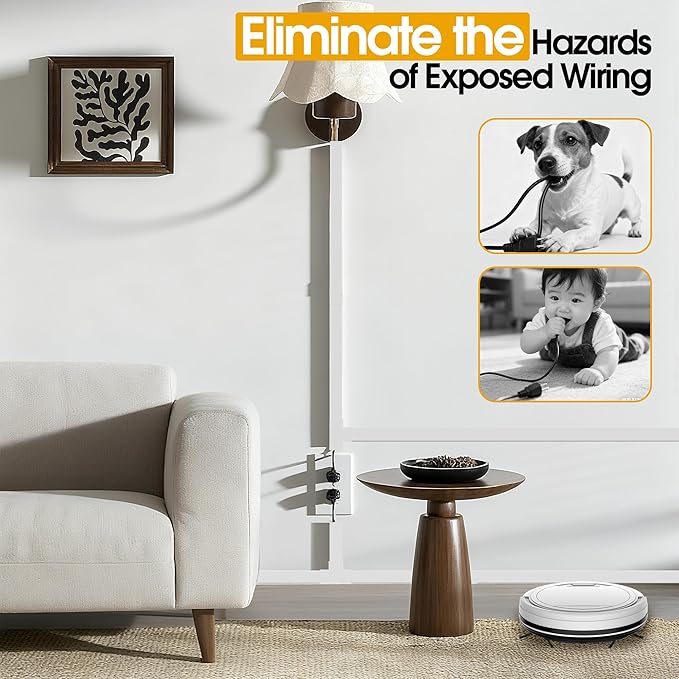 212.6in Cord Hider Kit, Cord Covers for 1 Wire on Wall, Self-Adhesive Cable Hider Wire Covers for Cords on Wall, Paintable Cord Hider for Walls Mount Tv, Cable Cover Raceway, W0.59 H0.4in, White