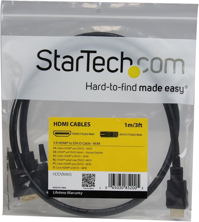 StarTech.com 3 ft HDMI to DVI-D Cable - HDMI to DVI Adapter / Converter Cable - 1x DVI-D Male, 1x HDMI Male - Black, 3 feet (HDDVIMM3)