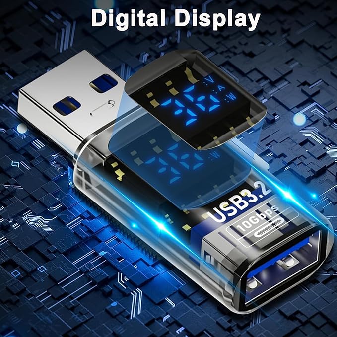 2Pack USB to USB3.2 Adapter with LED Digital Display,10Gbps USB3.2 Converter Type A Male/Female Expander for Laptops,Keyboards,Flash Drives