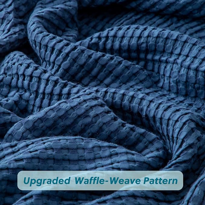 Bedsure Cooling Cotton Waffle Weave Blanket - Lightweight Breathable Blanket of Rayon Derived from Bamboo for Hot Sleepers, Luxury Throws for Bed, Couch and Sofa, Navy, 50x70 Inches