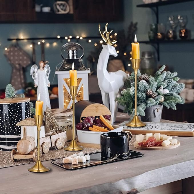 Candle Holder Brass Gold Candlestick Holders Set of 6, Metal Taper Candle Holders for Table Centerpiece Fits 3/4 inch Candles, Tall Candle Stands for Halloween Thanksgiving Christmas