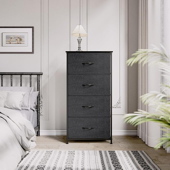 YITAHOME Storage Tower with 4 Drawers - Fabric Dresser, Organizer Unit for Bedroom, Living Room, Closets - Sturdy Steel Frame, Easy Pull Fabric Bins & Wooden Top